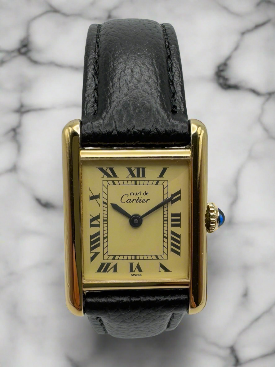 Cartier Tank Vermeil Gold Plated Manual Winding Lemon Dial (Papers/Mint)