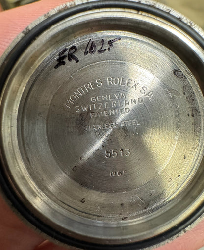 Rolex Submariner No Date 5513 “Feet First” Head Heavy Patina Maxi Dial Blue Insert 1965 (Serviced)