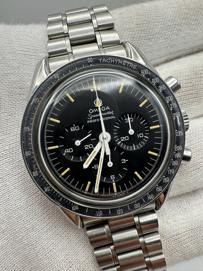Omega Speedmaster Professional Moonwatch Full Steel Yellow Patina Step Dial Ghost Bezel (Serviced)