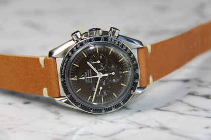 Omega Speedmaster Professional Moonwatch Tropical Brown Dial Heavy Patina Blue Insert 1969 (Serviced)