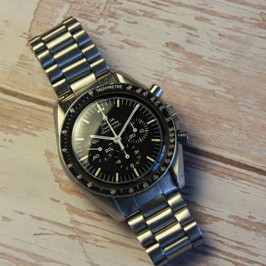 Omega Speedmaster Professional Moonwatch Full Steel Tritium Dial Blue Insert 1970’s (Unpolished)