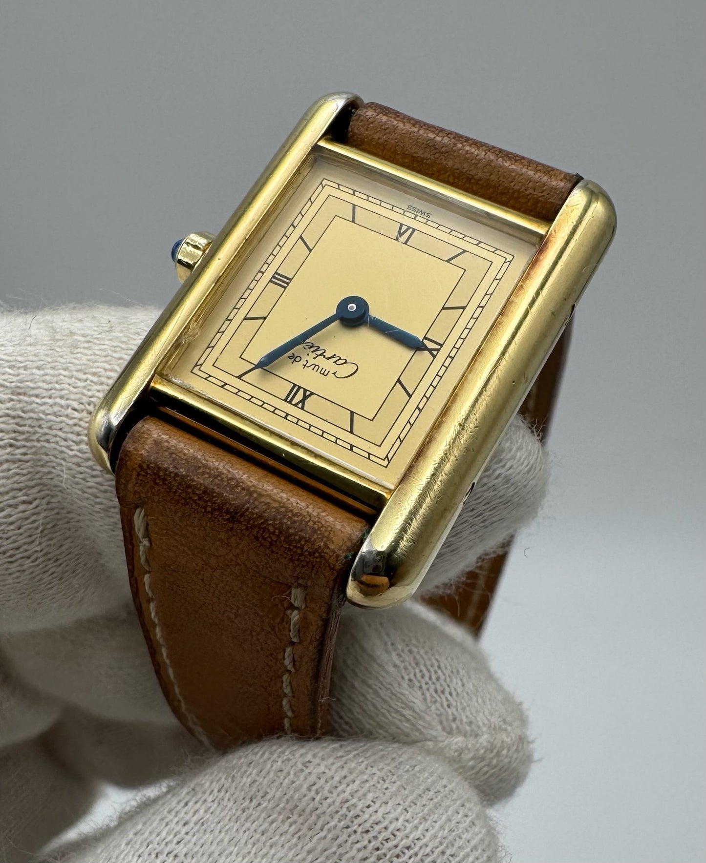 Cartier Tank Vermeil Gold Plated Quartz Champagne Dial 1990