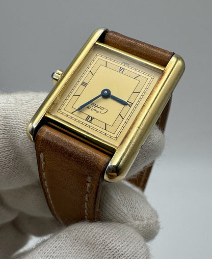 Cartier Tank Vermeil Gold Plated Quartz Champagne Dial 1990