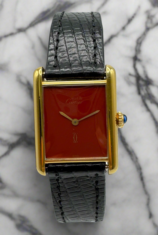 Cartier Tank Vermeil Manual with Rare Burgundy Dial (Serviced)