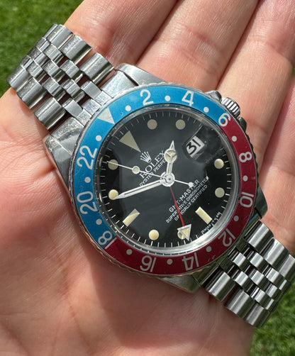 Rolex GMT-Master 1675 Steel Jubilee Faded Turquoise Pepsi Insert 1971 (Unpolished)