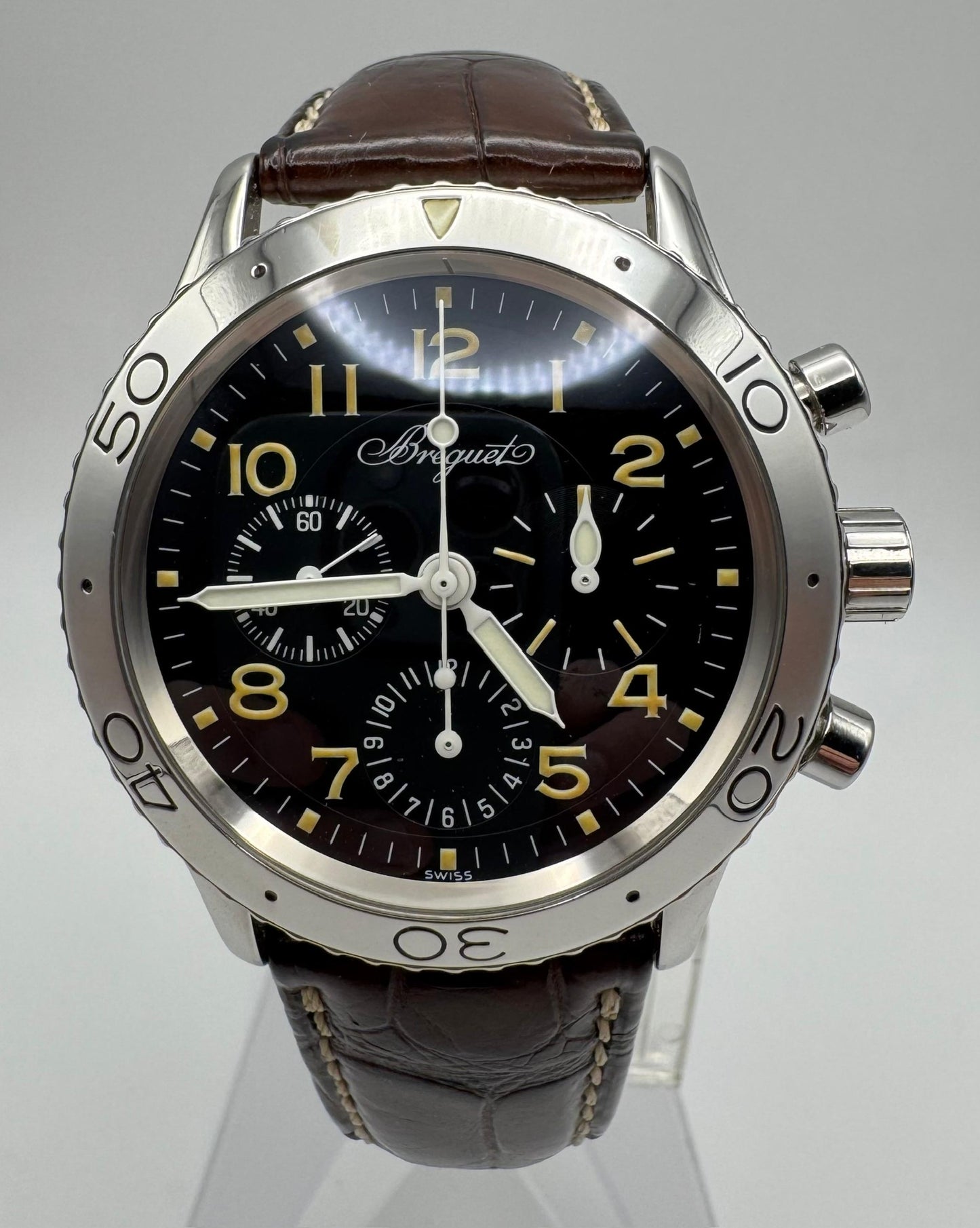Breguet Type XX - XXI - XXII Pilot Watch Chronograph Steel Yellow Patina (Box)