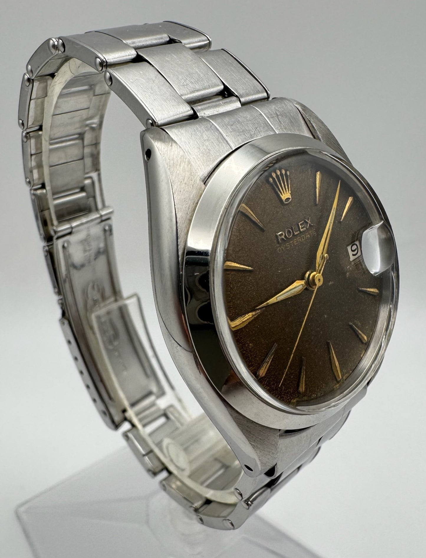 Rolex Oysterdate Precision Full Steel Riveted Tropical Brown Dial 1964 Big Logo Coronet Sword Hands (Serviced)