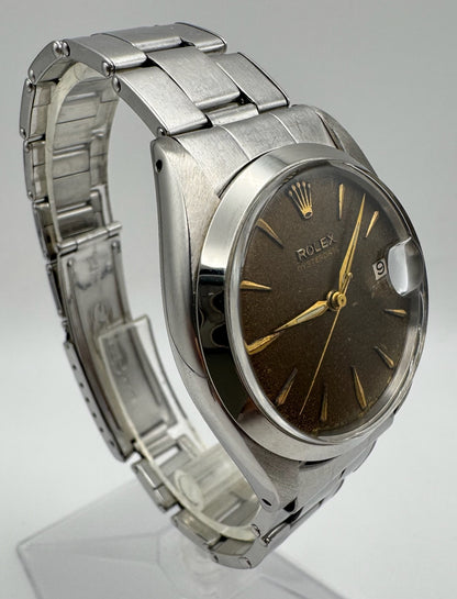 Rolex Oysterdate Precision Full Steel Riveted Tropical Brown Dial 1964 Big Logo Coronet Sword Hands (Serviced)
