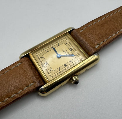 Cartier Tank Vermeil Gold Plated Quartz Champagne Dial 1990