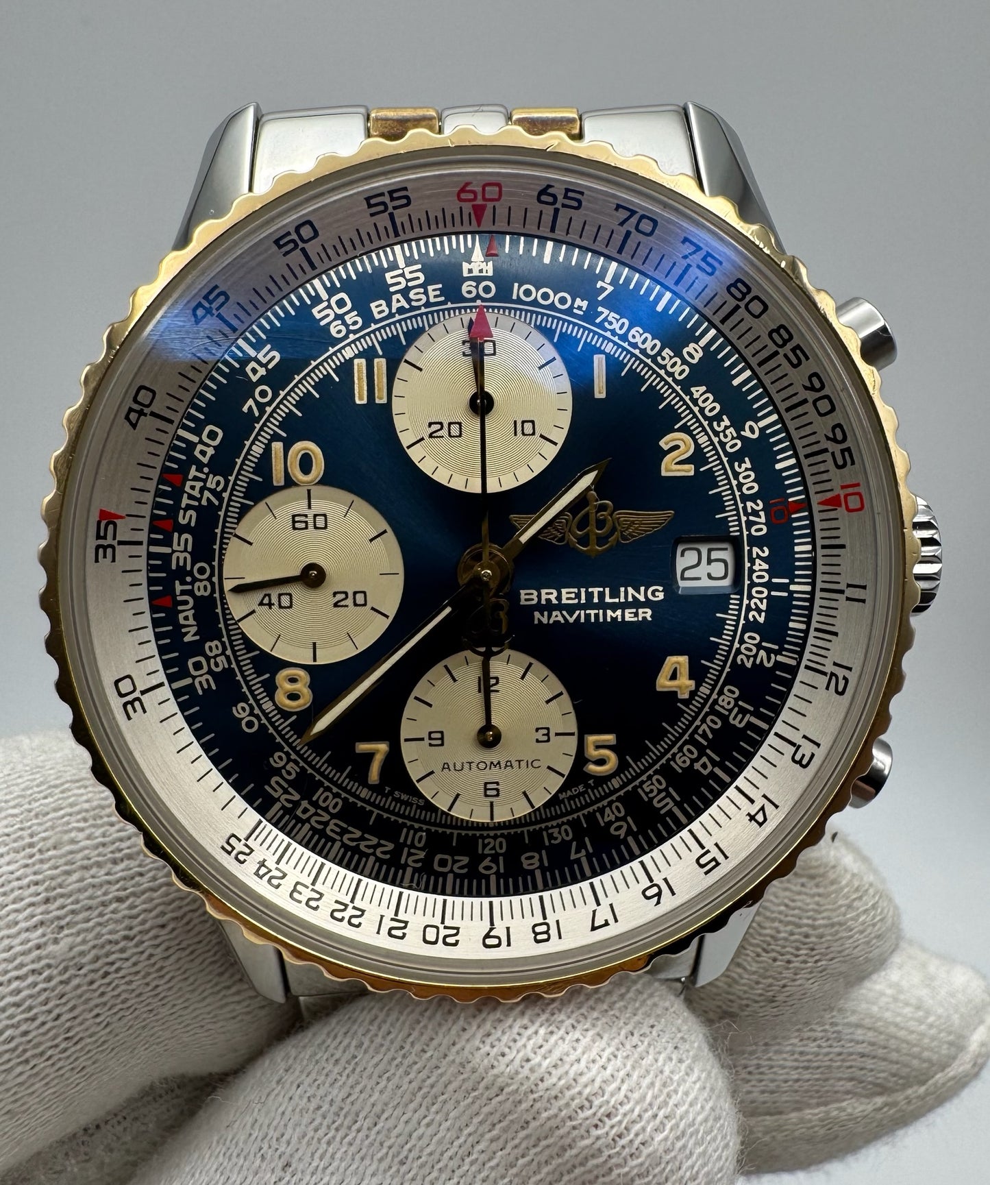 Breitling Old Navitimer Two Tone Blue Tritium Dial Yellow Patina Steel/Yellow Gold (Serviced)