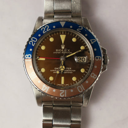 Rolex GMT-Master 1675 Glossy Gilt Tropical Dial Extremely Rare B+P 1966 (Full-Set/Serviced)