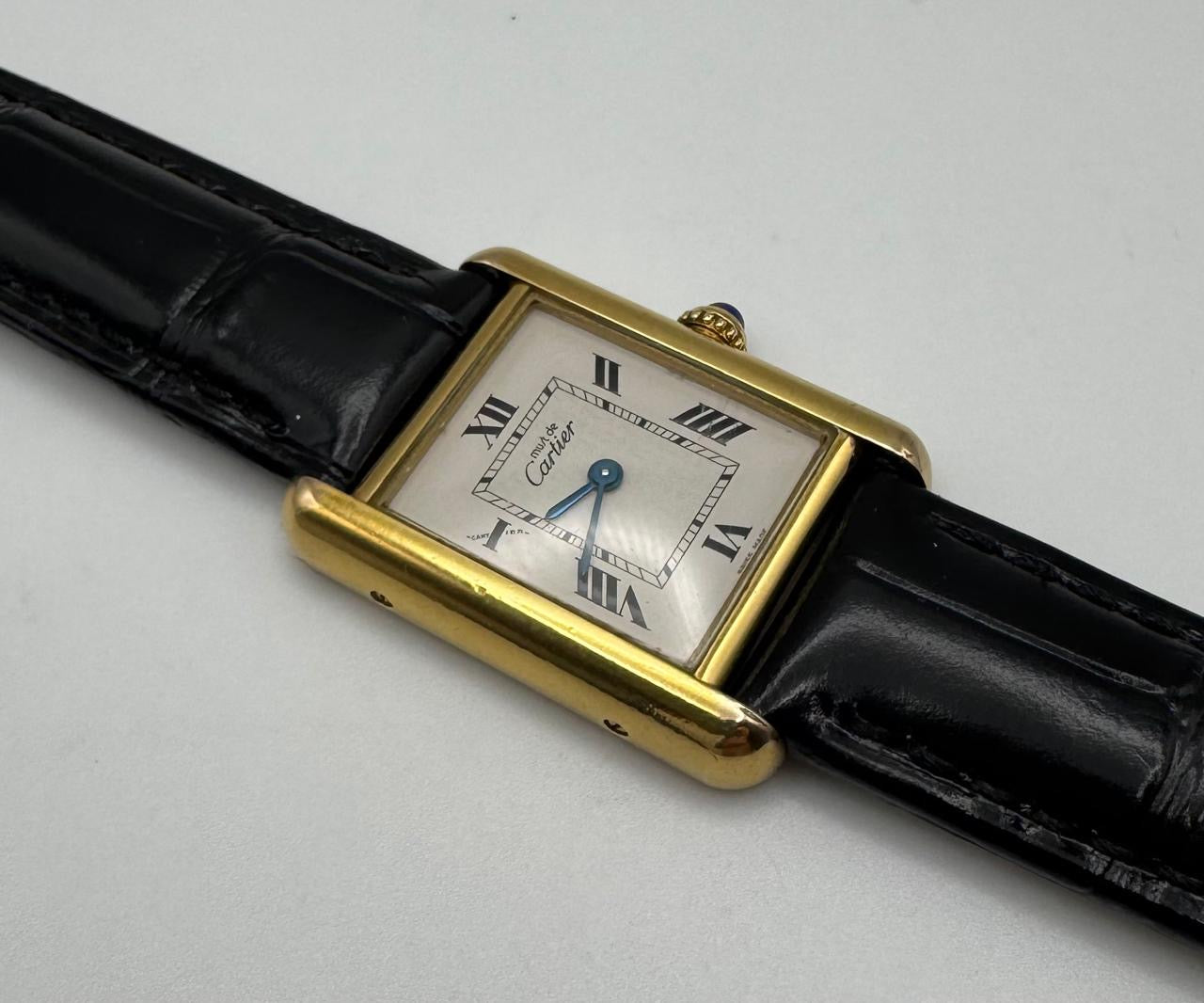 Cartier Tank Vermeil Gold Plated Quartz White Roman Dial
