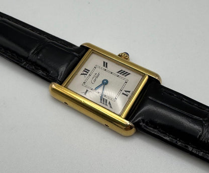 Cartier Tank Vermeil Gold Plated Quartz White Roman Dial