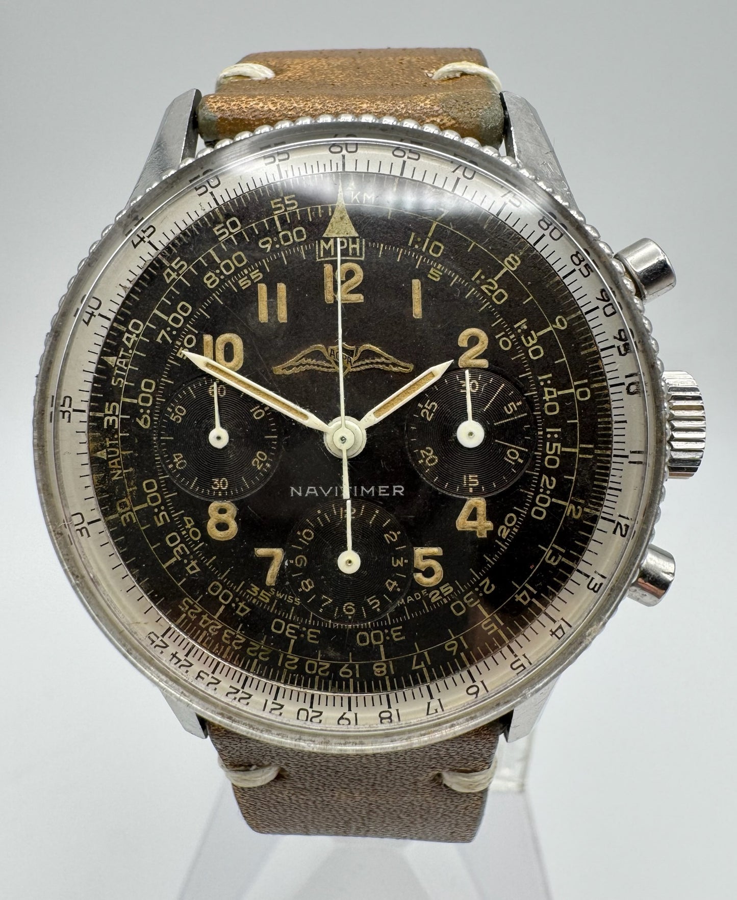 Breitling Navitimer 806 AOPA Steel Tropical Brown Dial Yellow Patina Bead Bezel (Unpolished/Serviced)