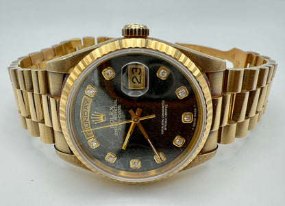 Rolex Day-Date 18K Yellow Gold w/ OEM Pyrite Diamond Dial (Full-Set)