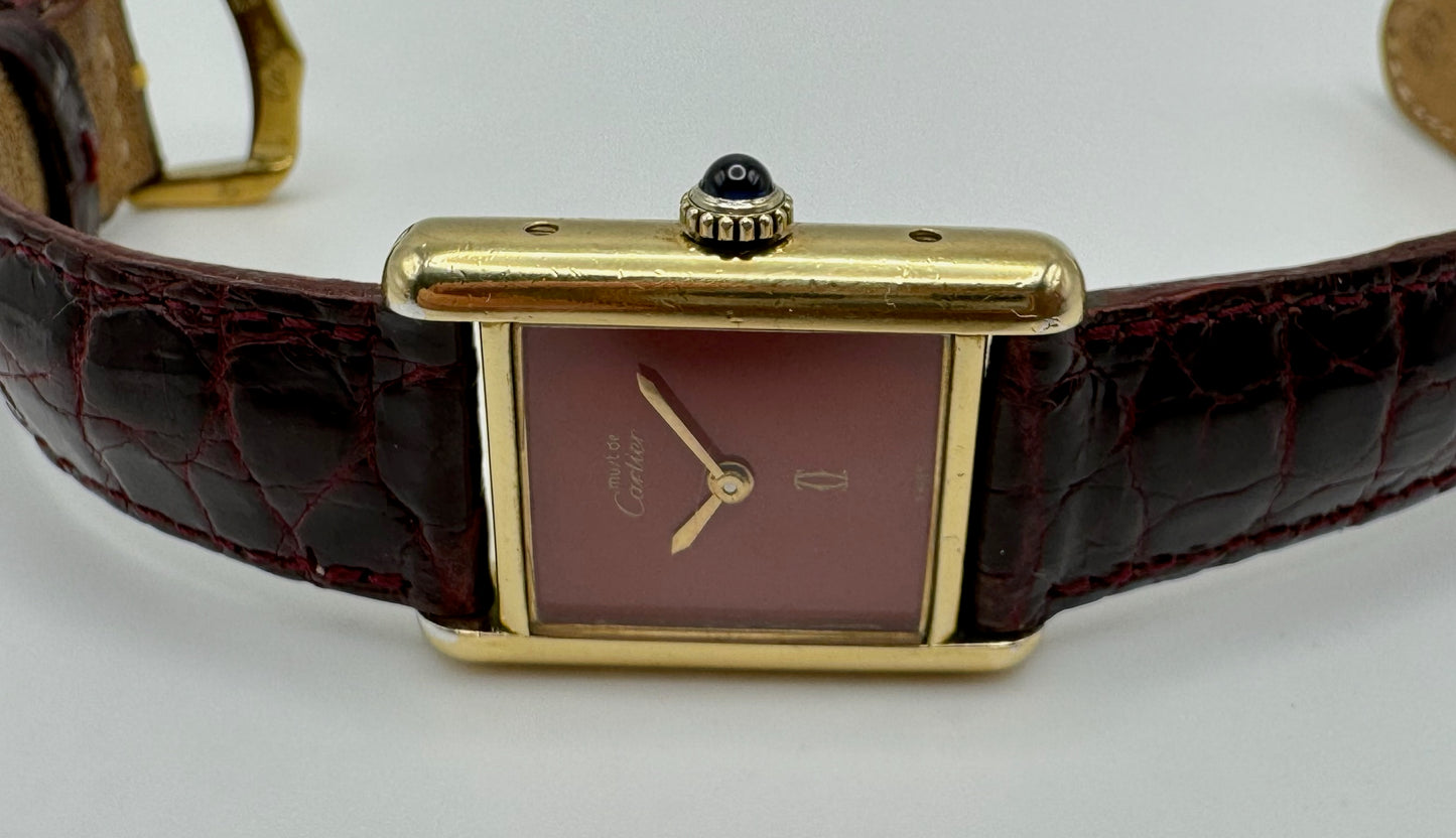 Cartier Tank Vermeil Manual with Rare Coral Red Dial