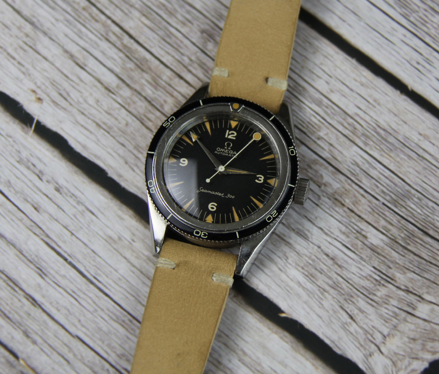 Omega Seamaster 300 Steel Pumpkin Patina Lollipop Hand 1958 (Unpolished/Serviced)