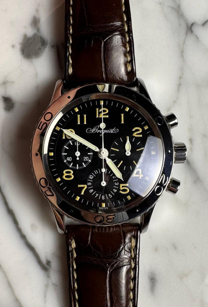Breguet Type XX - XXI - XXII Pilot Watch Chronograph Steel Yellow Patina (Box)