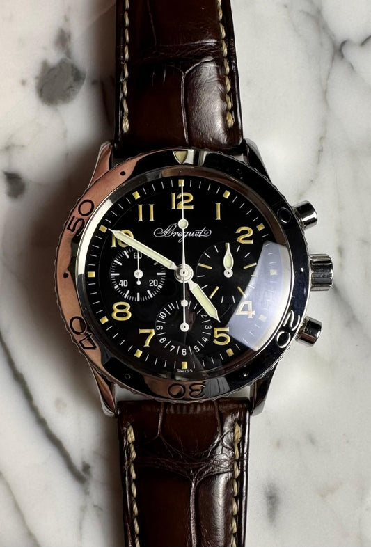 Breguet Type XX - XXI - XXII Pilot Watch Chronograph Steel Yellow Patina (Box)