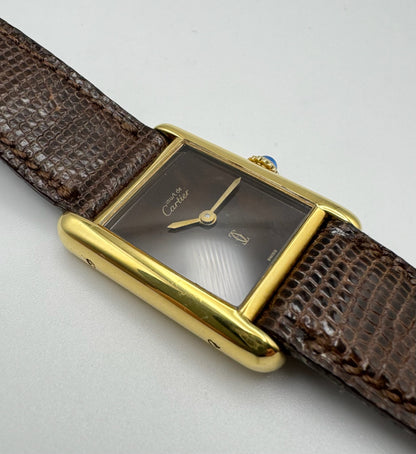 Cartier Tank Vermeil Gold Plated Manual Winding Burl Wood Dial