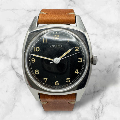 Lemania WWII Majetek Czech Air Force Steel Yellow Patina Military Pilot’s Watch 1939 (Serviced)