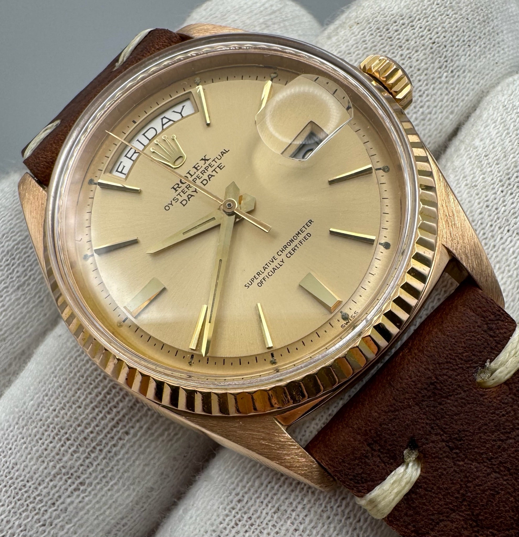 Rolex Day-Date 36 18K Rose Gold Head Door Stop Dial 1973 (Mint