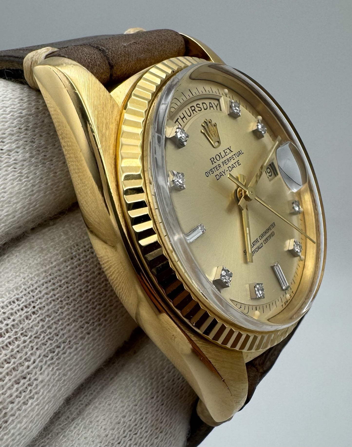 Rolex Day-Date 36 Yellow Gold Head 18K Factory Diamond Dial 1977 (Service Papers/Serviced)