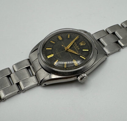 Rolex Oyster Perpetual 34 Full Steel Riveted Glossy Gilt Tropical Dial Gold Markers 1955