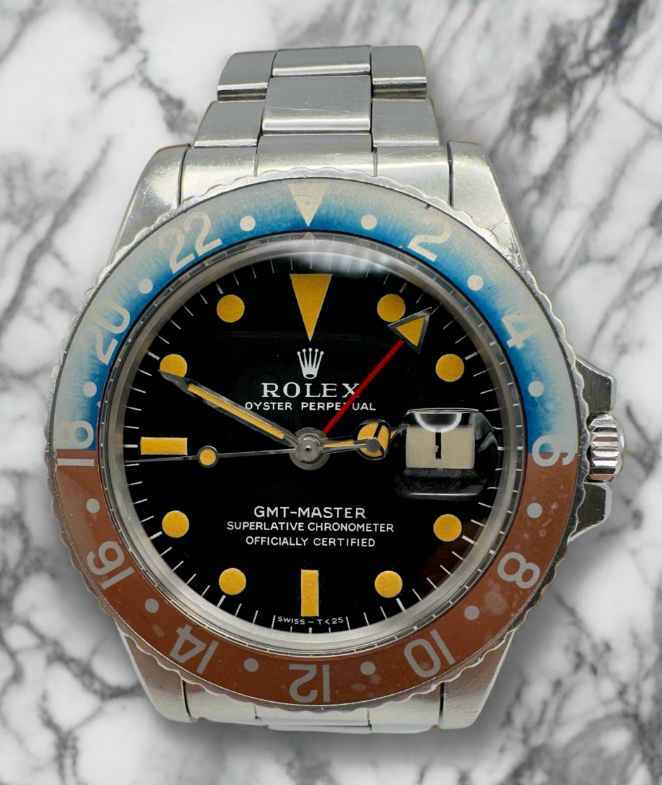 Rolex GMT-Master 1675 MK1 Long E Pumpkin Patina Faded Red Back Insert 1968 (Full-Set/Unpolished)