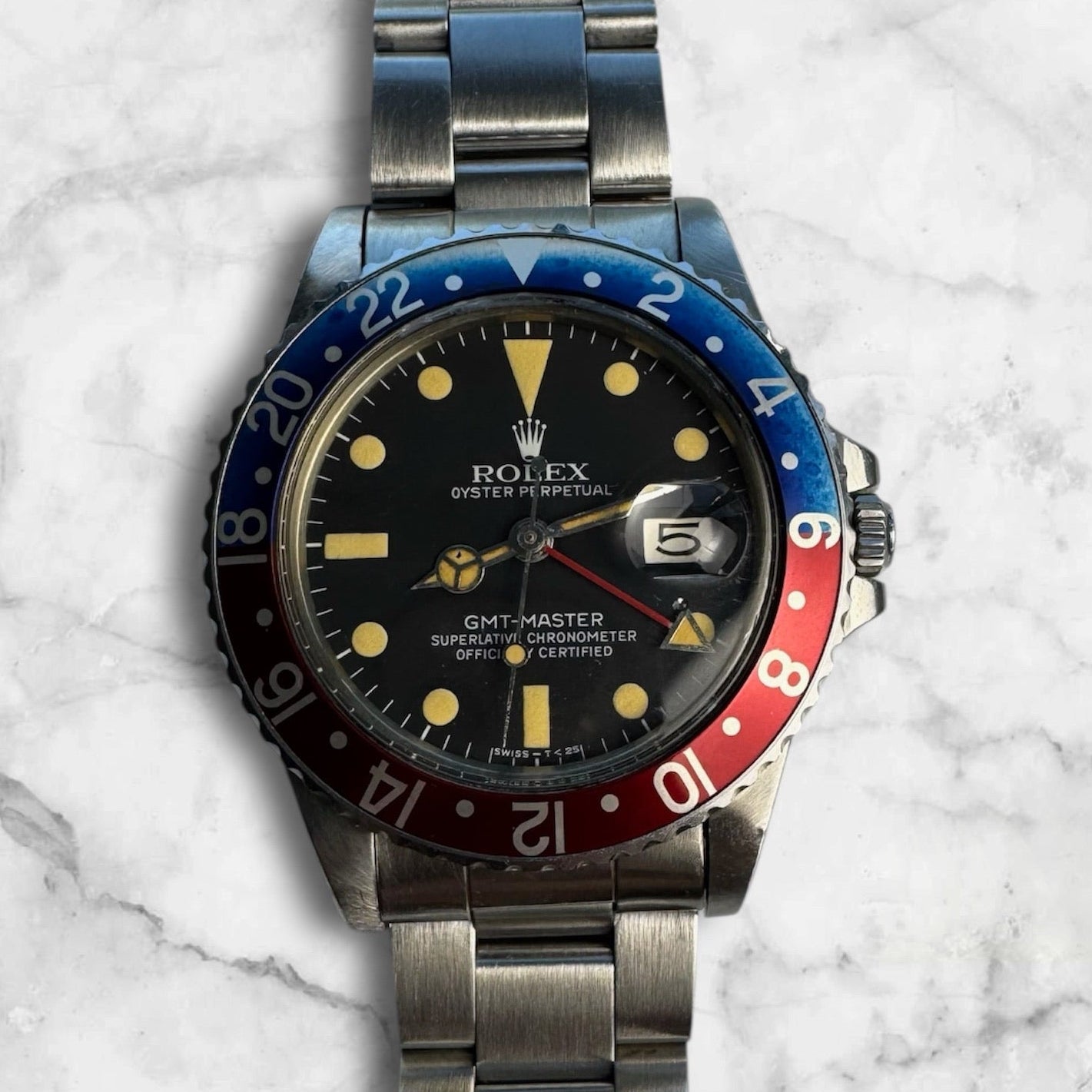 Rolex GMT-Master 16750 Pepsi Matte Dial Yellow Patina 1980 (Full-Set/Unpolished)