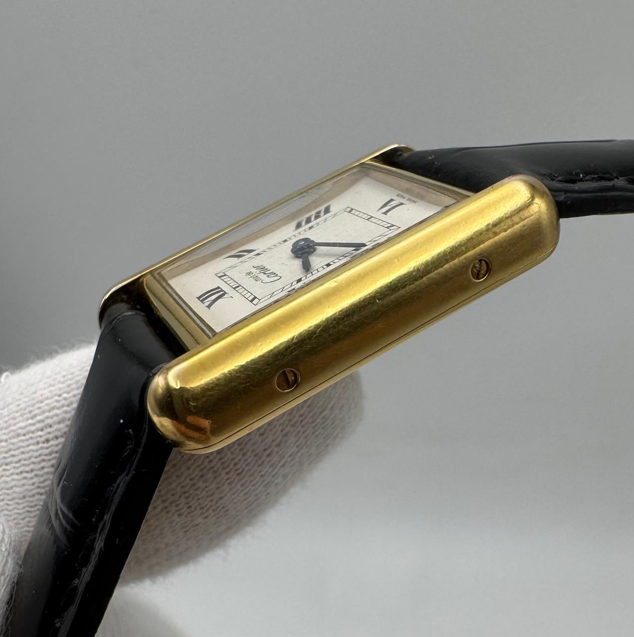 Cartier Tank Vermeil Gold Plated Quartz White Roman Dial