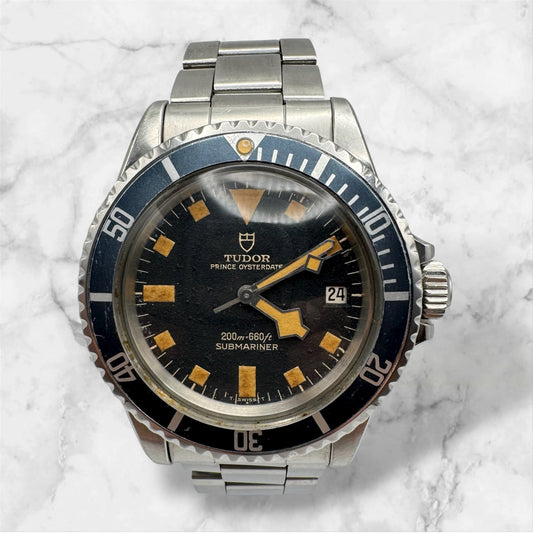 Tudor Submariner Snowflake Full Steel Black Pumpkin Patina Blue Insert Rare Confetti Dial 1968 (Unpolished/Serviced)