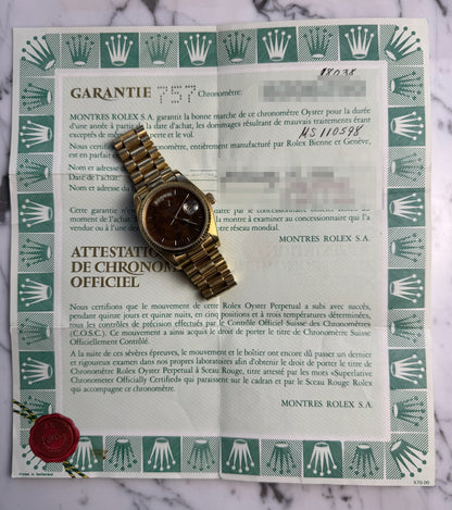 Rolex Day-Date 36 Yellow Gold Rare Wood Dial 1986 (Full-Set/Unpolished)