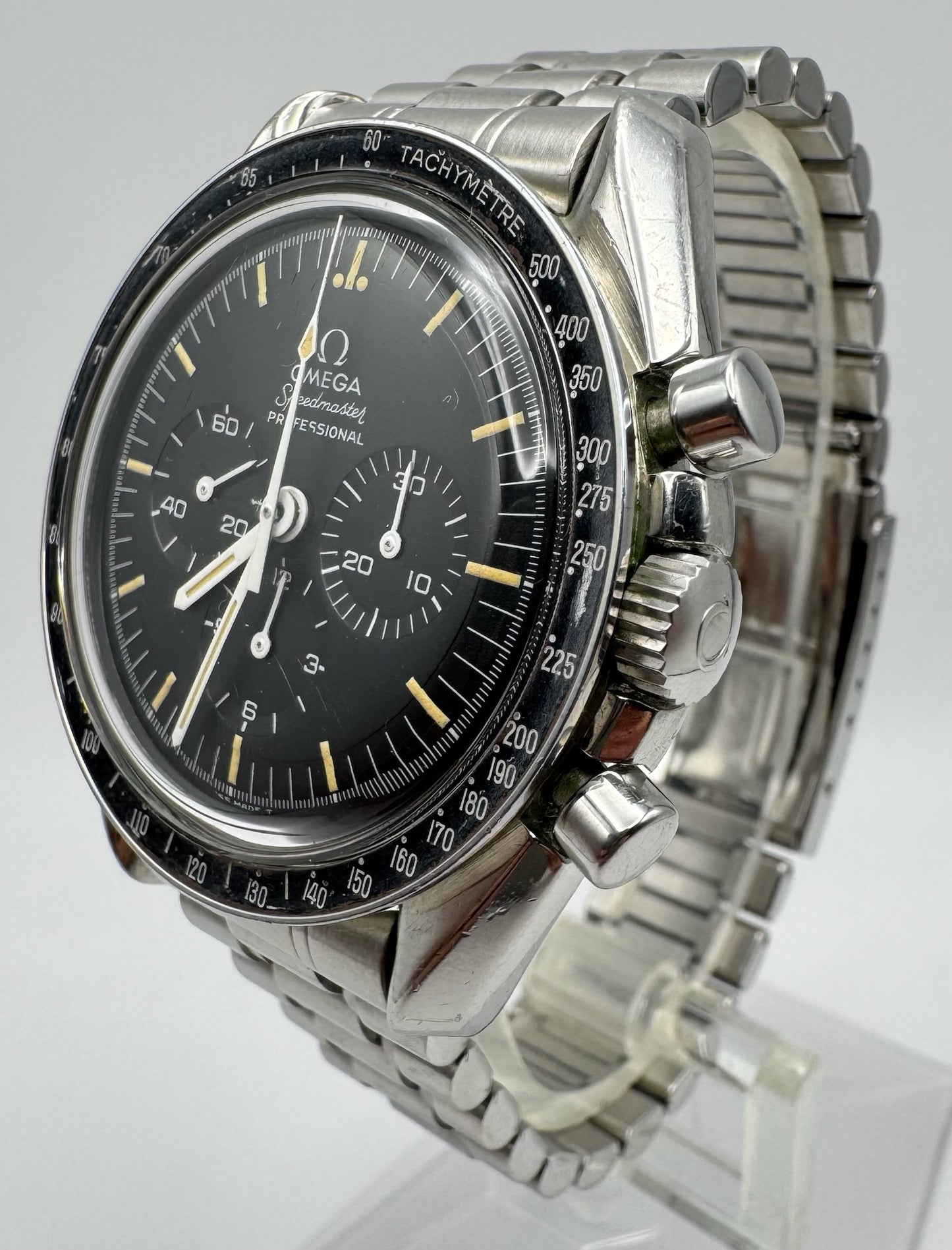 Omega Speedmaster Professional Moonwatch Full Steel Yellow Patina Step Dial Ghost Bezel (Serviced)
