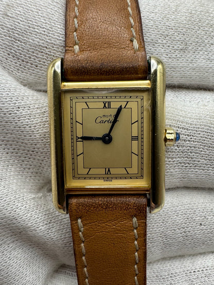 Cartier Tank Vermeil Gold Plated Quartz Champagne Dial 1990