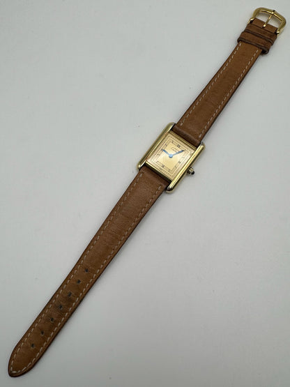 Cartier Tank Vermeil Gold Plated Quartz Champagne Dial 1990