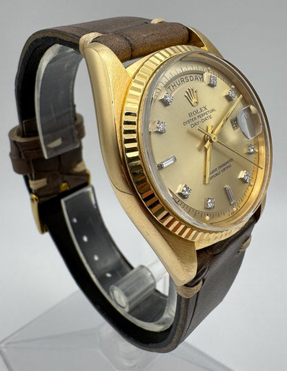 Rolex Day-Date 36 Yellow Gold Head 18K Factory Diamond Dial 1977 (Service Papers/Serviced)
