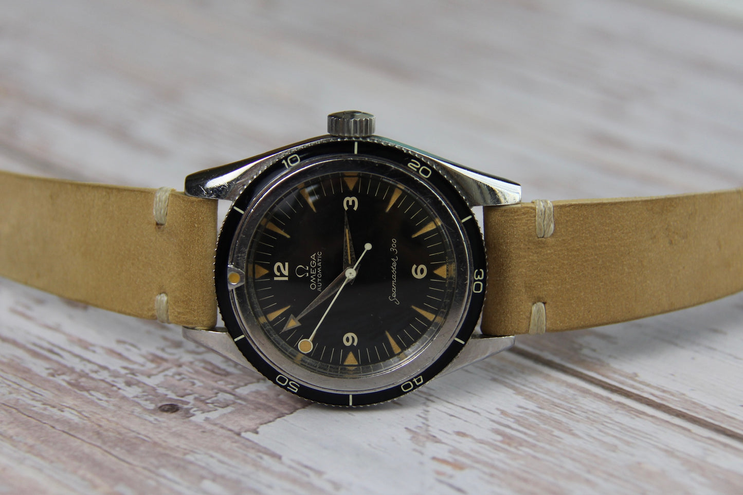 Omega Seamaster 300 Steel Pumpkin Patina Lollipop Hand 1958 (Unpolished/Serviced)