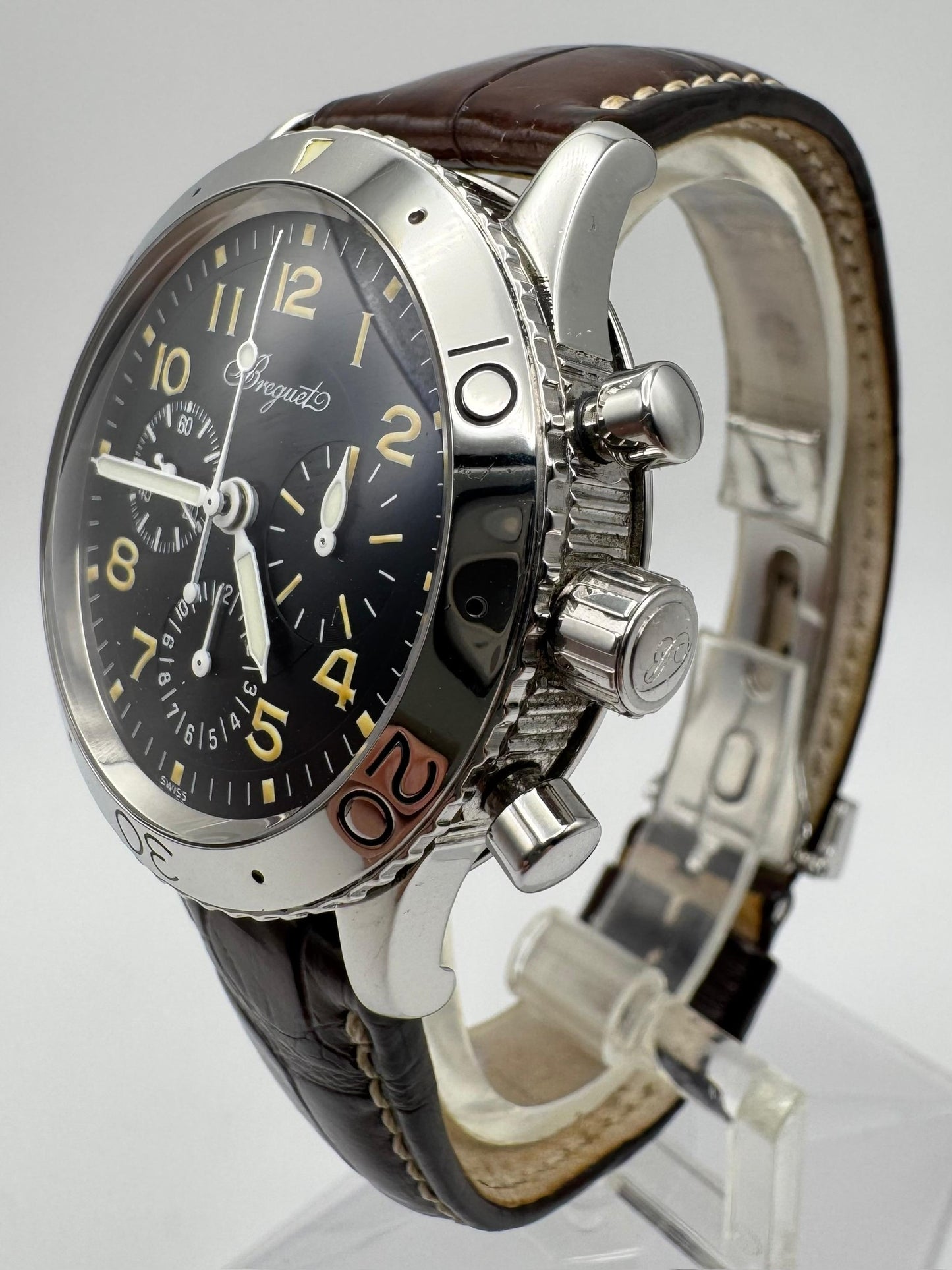 Breguet Type XX - XXI - XXII Pilot Watch Chronograph Steel Yellow Patina (Box)
