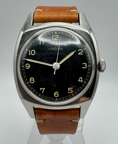 Lemania WWII Majetek Czech Air Force Steel Yellow Patina Military Pilot’s Watch 1939 (Serviced)