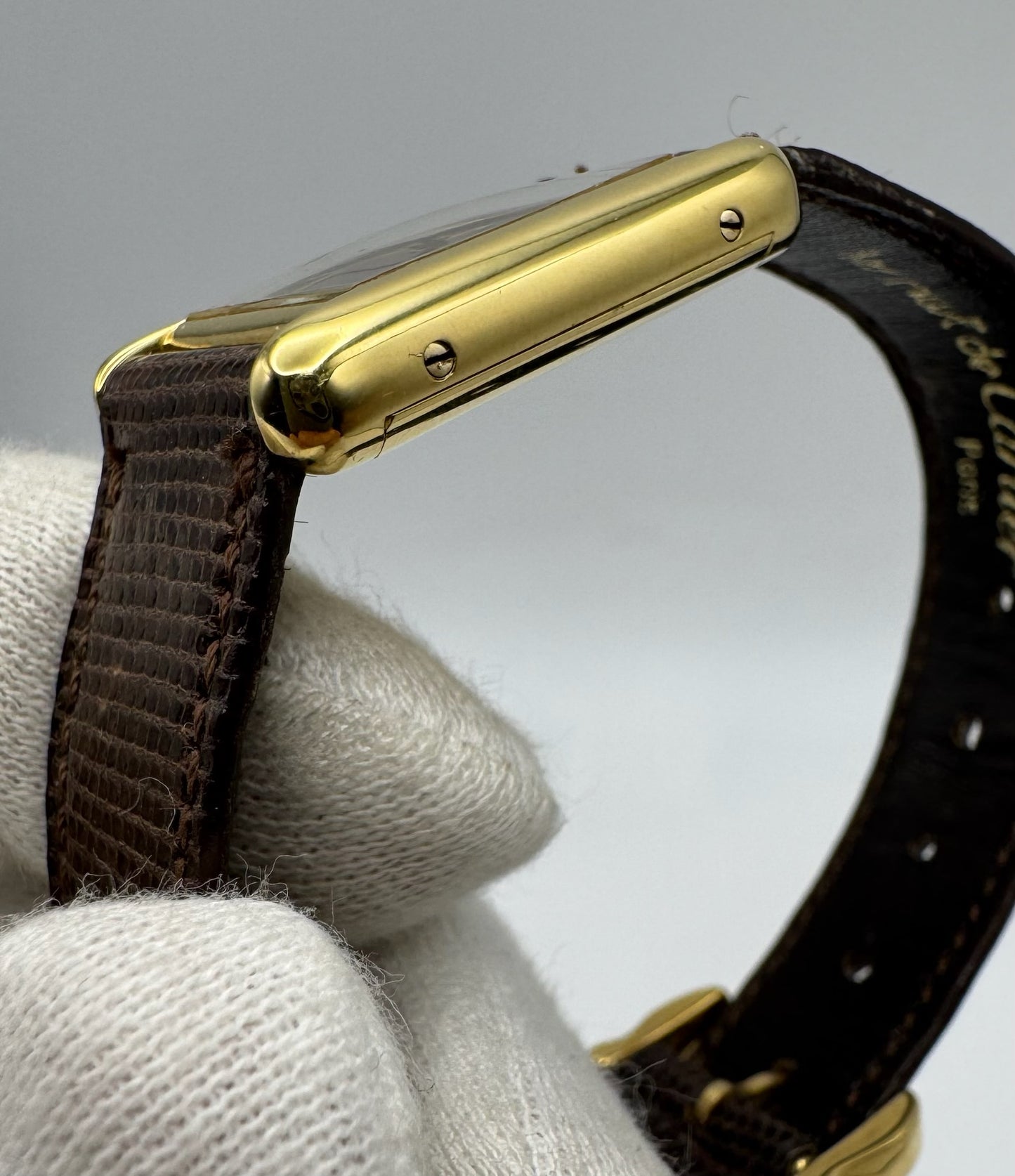 Cartier Tank Vermeil Gold Plated Manual Winding Burl Wood Dial