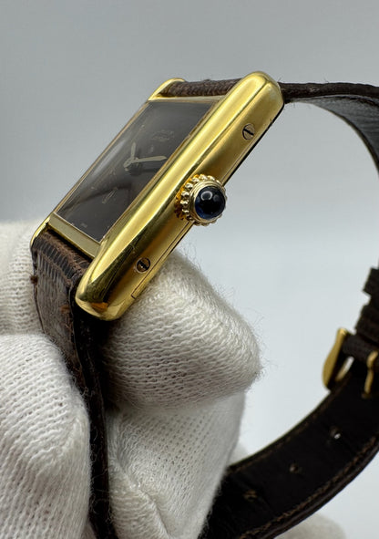 Cartier Tank Vermeil Gold Plated Manual Winding Burl Wood Dial