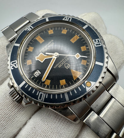 Tudor Submariner Snowflake Full Steel Black Pumpkin Patina Blue Insert Rare Confetti Dial 1968 (Unpolished/Serviced)