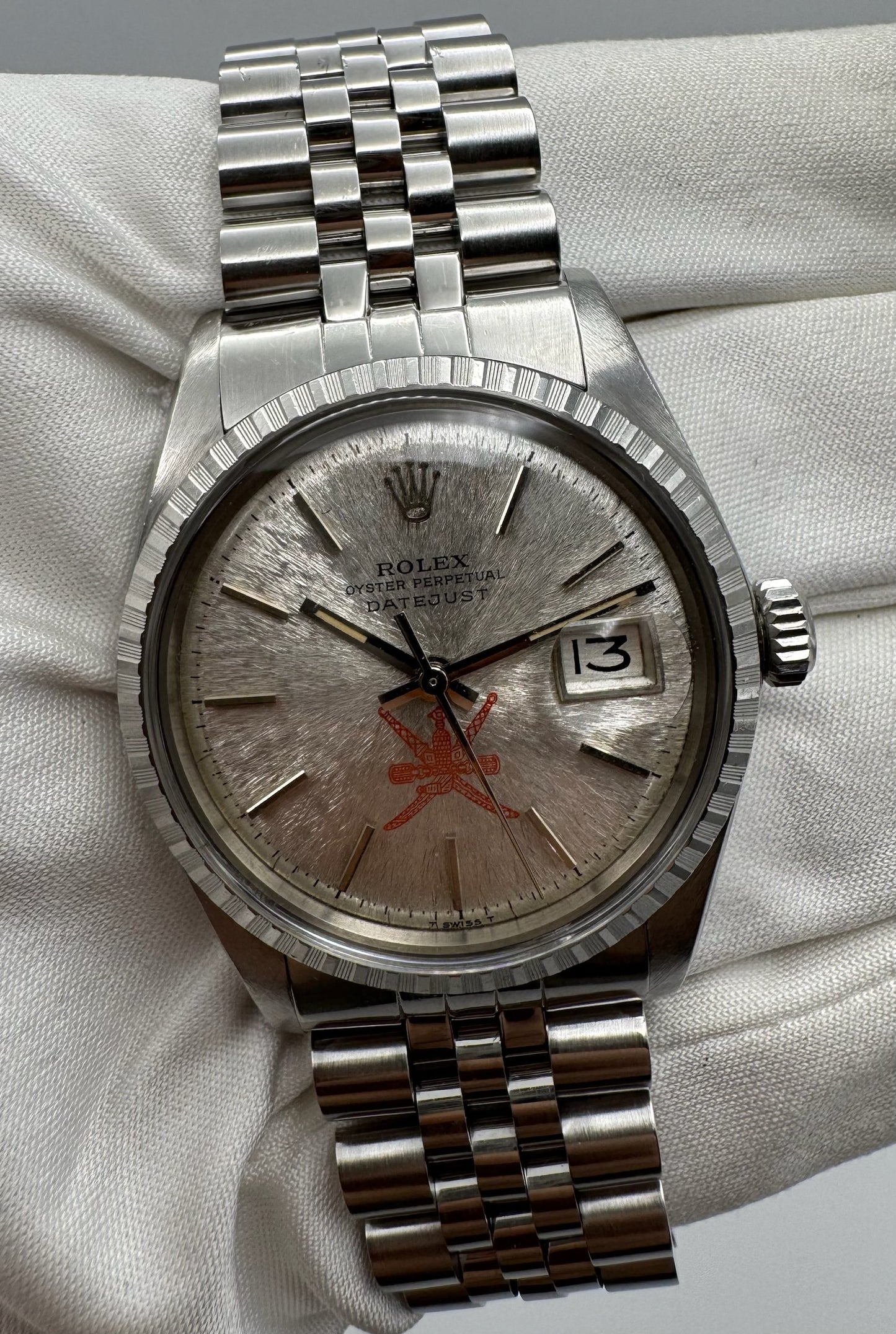 Rolex Datejust 1603 Etched Dial Red “Khanjar” Logo (Unpolished)