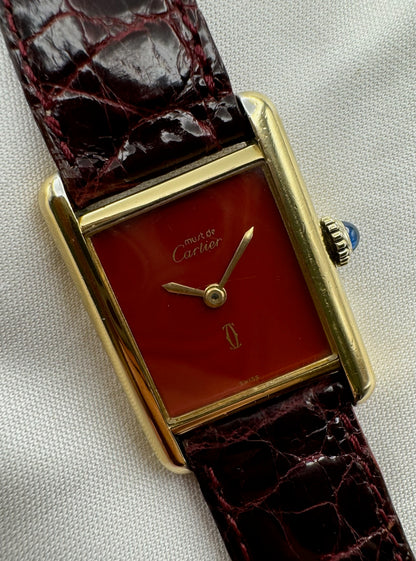 Cartier Tank Vermeil Manual with Rare Coral Red Dial