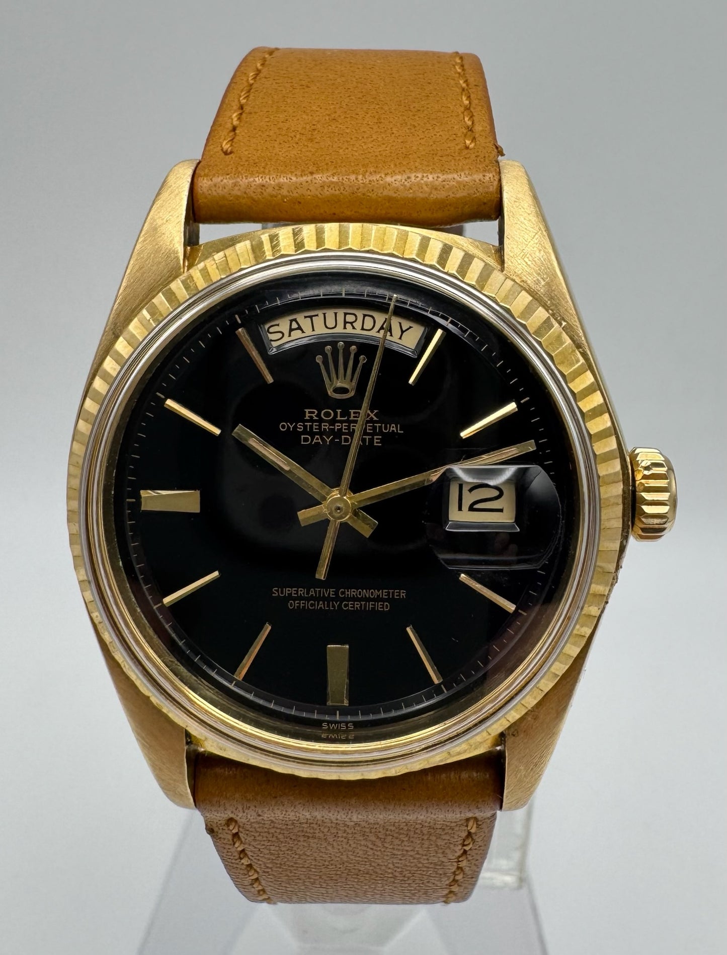 Rolex Day-Date 36 Yellow Gold 18K Head Black Glossy Swiss Only Door Stop Index 1974