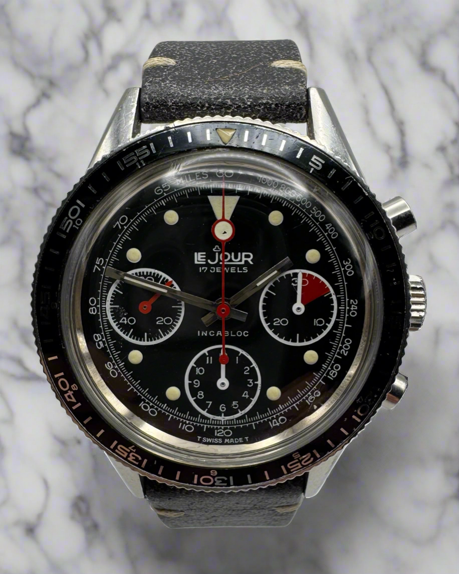 Le Jour Chronograph Vintage Steel 39 Glossy Tritium Dial 1970s