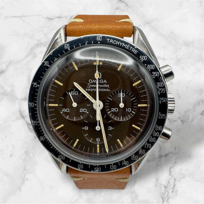 Omega Speedmaster Professional Moonwatch Tropical Brown Dial Heavy Patina Blue Insert 1969 (Serviced)