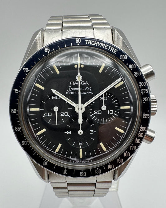 Omega Speedmaster Professional Moonwatch Full Steel Tritium Dial Blue Insert 1970’s (Unpolished)