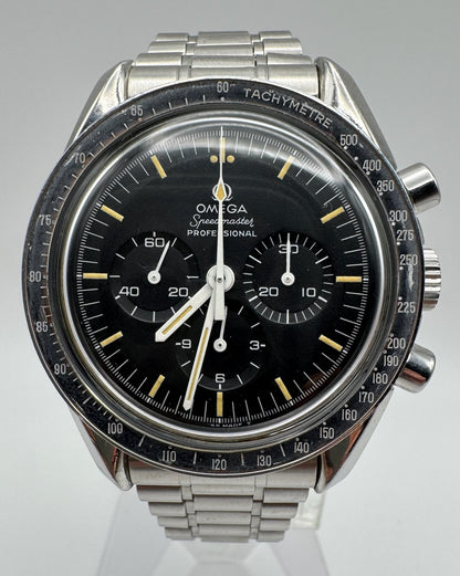 Omega Speedmaster Professional Moonwatch Full Steel Yellow Patina Step Dial Ghost Bezel (Serviced)